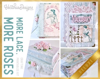 More Lace More Roses DELUXE Crafting Printables Kit, Roses Junk Journal, Embellishments, Printable Paper Pack, Craft Kits, Tutorial - 002697