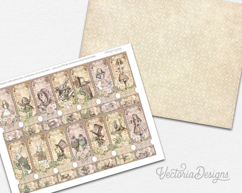 Alice in Wonderland Pass Tickets, Printable Tickets, Wonderland Tickets, Scrapbooking Embellishments, Crafting Printables, Digital 002510 image 2