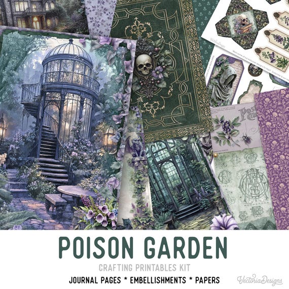 Poison Garden Junk Journal Kit (Standard) for Halloween - Printable Pages, Papers and Embellishments for Crafting - 003978