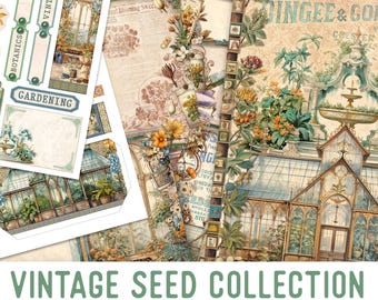 Vintage Seed Collection Junk Journal Kit, Printable Pages for Crafting - 003403