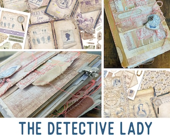 Detective Lady Crafting Printables Kit, Vintage Junk Journal, Detective Embellishments, Detective Craft Kits, Journal Tutorial 002610