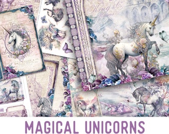 Magical Unicorns Junk journal Kit Crafting Printables Kit Unicorn Junk Journal Unicorn Embellishments Unicorn Paper Craft Kits DIY - 002945