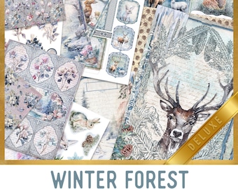 Winter Forest Junk Journal Kit, DELUXE Winter Forest Crafting Printables Kit Winter Embellishments Forest Printable Paper Craft Kits 003191