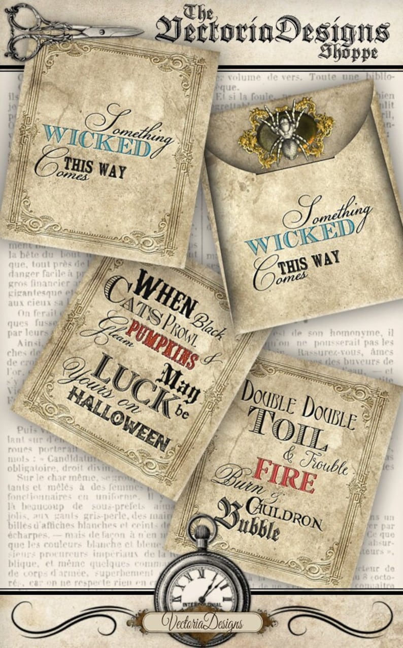 Halloween Envelopes, Halloween Tea Bags, Party Supplies, Digital Paper Craft, Halloween Quotes, Halloween Printable, Instant 001242 image 1