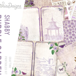 Shabby Purple Garden Crafting Printables Kit, Cottagecore Craft Kit, Cottagecore Printable, Printable Journal Kit, Journal Ephemera -002329