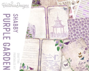 Shabby Purple Garden Crafting Printables Kit, Cottagecore Craft Kit, Cottagecore Printable, Printable Journal Kit, Journal Ephemera -002329