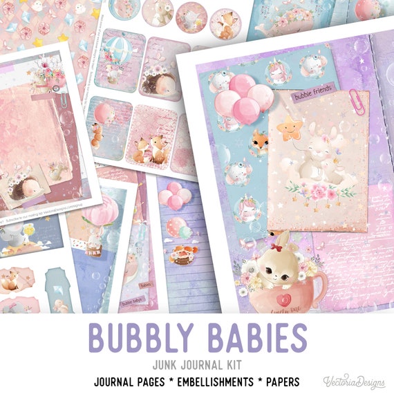 Bubbly Babies Junk Journal Kit, - Printable Pages for Crafting - 002192