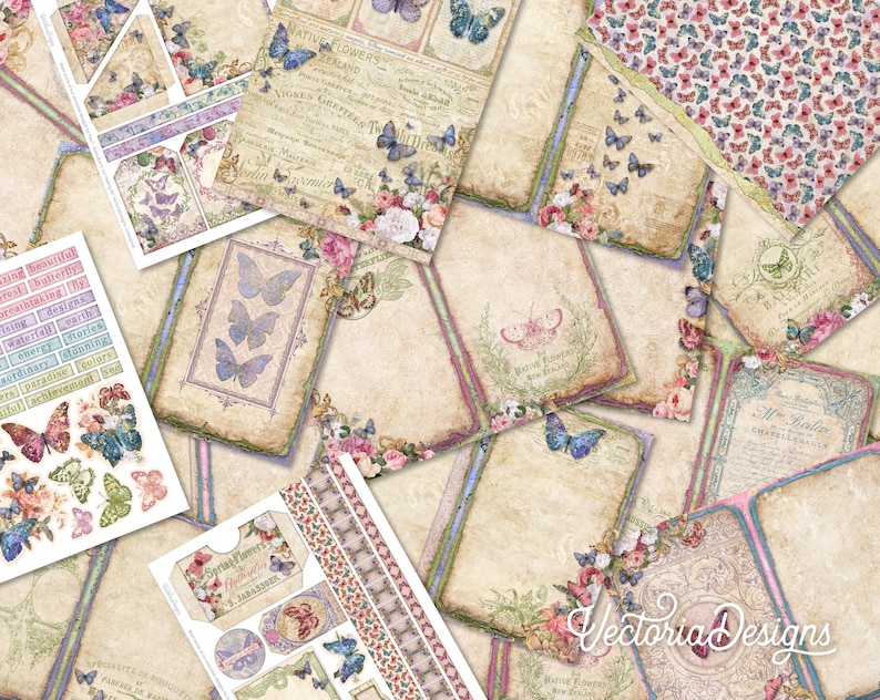 Butterflies and Flowers Junk Journal Kit Butterflies Embellishments ...