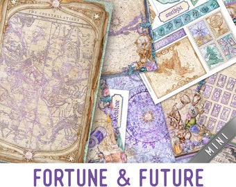 Fortune & Future Crafting MINI Printables Kit, Printable Fortune Teller Junk Journal, Embellishments, Craft Kits, Scrapbook Paper 002908