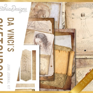 Da Vinci's Sketchbook DELUXE Junk Journal Kit, Journal Printables, Ephemera Junk Journal, Junk Journal Supplies, Leonardo Da Vinci 002274
