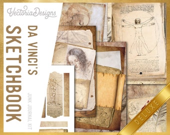 Da Vinci's Sketchbook DELUXE Junk Journal Kit, Journal Printables, Ephemera Junk Journal, Junk Journal Supplies, Leonardo Da Vinci 002274