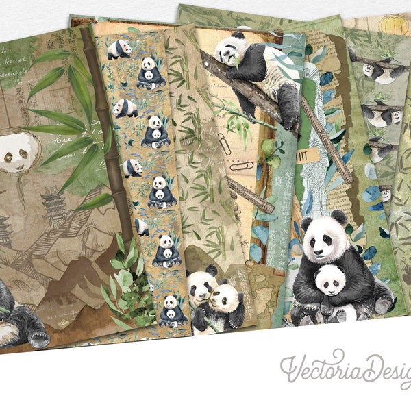 Friedliche Pandas Papier Pack, digitales Papier Pack, japanische Papier-Pack, Panda Geschenk, dekorative Papier Pack, Scrapbook Papier Pack, Panda 002176