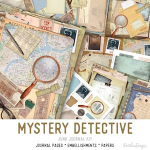 Mystery Detective Junk Journal Kit, Printable Junk Journal Kit, Detective Junk Journal Kit, Journal Supplies, Junk Journal Pages - 002189