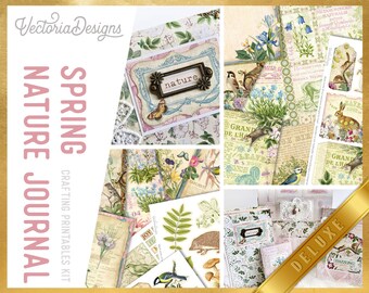 Spring Nature Journal DELUXE Crafting Printables Kit, Spring Junk Journal, Journal Embellishments, Craft Kit, Paper Pack, Tutorial - 002889