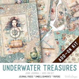 Underwater Treasures Junk Journal Kit ADD-ON, Printable Junk Journal Pages Journal Kit Craft kits Vintage Junk Journal 003345