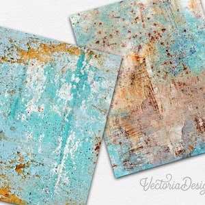 Turquoise Blue Rust Paper Pack, Printable Paper Pack, Digital Paper ...