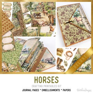Horses Junk Journal Kit DELUXE, Horses Journal Crafting Printables Kit Horses Embellishments Printable Horses Paper Craft Tutorial 003731
