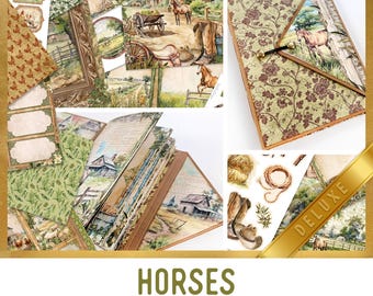 Horses Junk Journal Kit DELUXE, Horses Journal Crafting Printables Kit Horses Embellishments Printable Horses Paper Craft Tutorial 003731