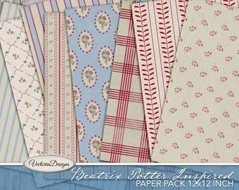 Beatrix Potter Inspired Paper Pack junk journal pages printable 12x12 inch paper crafting scrapbooking instant download digital - 001892