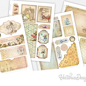 Wonderland Adventures Embellishment Sheets, Alice in Wonderland Printable, Wonderland Ephemera, Printable Alice, Scrapbook Printable 002456