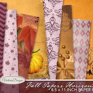 Fall Autumn Paper Pack shabby junk journal pages printable 8.5 x 11 horizontal scrapbooking instant download digital sheet - 001802