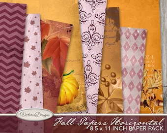 Fall Autumn Paper Pack shabby junk journal pages printable 8.5 x 11 horizontal scrapbooking instant download digital sheet - 001802