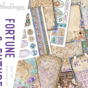Fortune & Future Crafting Printables Kit, Printable Fortune Teller Junk Journal, Embellishments, Printable Craft Kit, Scrapbook Paper 002826 image 7