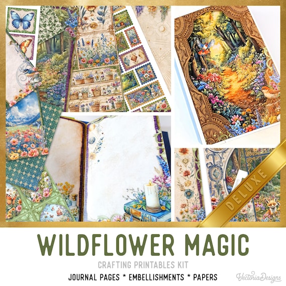 Wildflower Magic Junk Journal Kit (DELUXE) - Printable Pages, Papers and Embellishments for Crafting - 003977