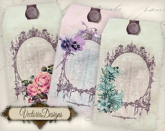 Flowers tags instant download printable gift tags digital Collage Sheet 000784