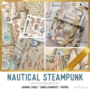 Nautical Steampunk DELUXE Crafting Printables Kit Nautical Junk Journal Embellishments Printable Paper Craft Kits Journal Tutorial - 002937