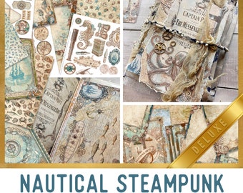 Nautical Steampunk DELUXE Crafting Printables Kit Nautical Junk Journal Embellishments Printable Paper Craft Kits Journal Tutorial - 002937