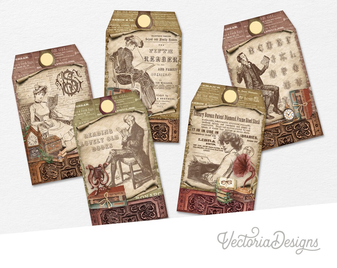 Antique Books Tags, Vintage Tags, Printable Tags, Junk Journal ...