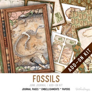 Fossils Junk Journal Kit ADD-ON, Printable Junk Journal Pages Journal Kit Craft kits Vintage Junk Journal 003763