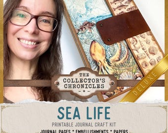 Sea Life Junk Journal Kit (DELUXE) | Collector's Chronicles | Printable Pages, Papers, Embellishments for Crafting - 003994