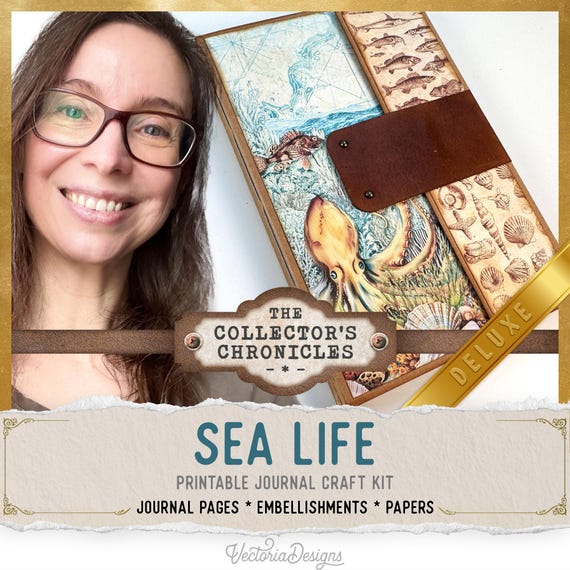 Sea Life Junk Journal Kit (DELUXE) | Collector's Chronicles | Printable Pages, Papers, Embellishments for Crafting - 003994