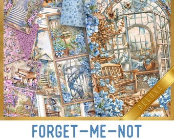 Forget-Me-not Junk Journal Kit DELUXE, Flower Crafting Printables Blue Flower Embellishments Printable Paper Vintage Junk Journal 003704
