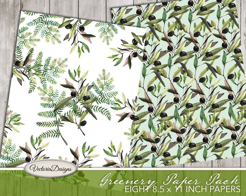 Greenery paper pack 8 5 x 11 inch paper printable scrapbooking etsy