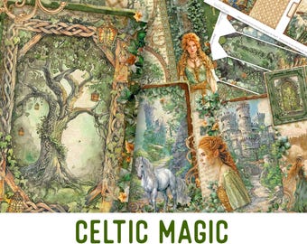 Celtic Magic Junk Journal Kit, Celtic Crafting Printables Celtic Embellishments Printable Celtic Paper Celtic Junk Journal Nature 003558