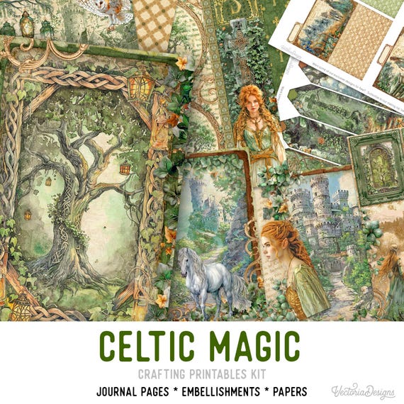 Celtic Magic Junk Journal Kit (Standard) - Printable Pages, Papers and Embellishments for Crafting - 003558