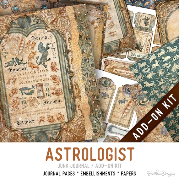 Astrologist Junk Journal Kit ADD-ON, Printable Craft kit with Journal Pages, Embellishments and Papers - 003480