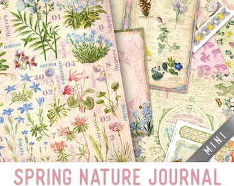 Spring Nature Journal MINI Crafting Printables Kit, Spring Junk Journal, Journal Embellishments, Craft Kit, Printable Paper Pack 002890