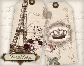 Vintage Paris Tags printable gift tags instant download digital Collage Sheet 000377