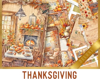 Thanksgiving Junk Journal Kit Large DELUXE, Thanksgiving Crafting Printables Thanksgiving Embellishments Thanksgiving Journal 003550