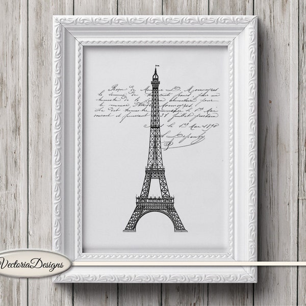 Paris print Eiffel Tower Print printable art black and white print digital print printable instant download digital collage sheet - 000342