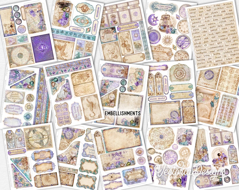 Fortune & Future Crafting Printables Kit, Printable Fortune Teller Junk Journal, Embellishments, Printable Craft Kit, Scrapbook Paper 002826 image 4