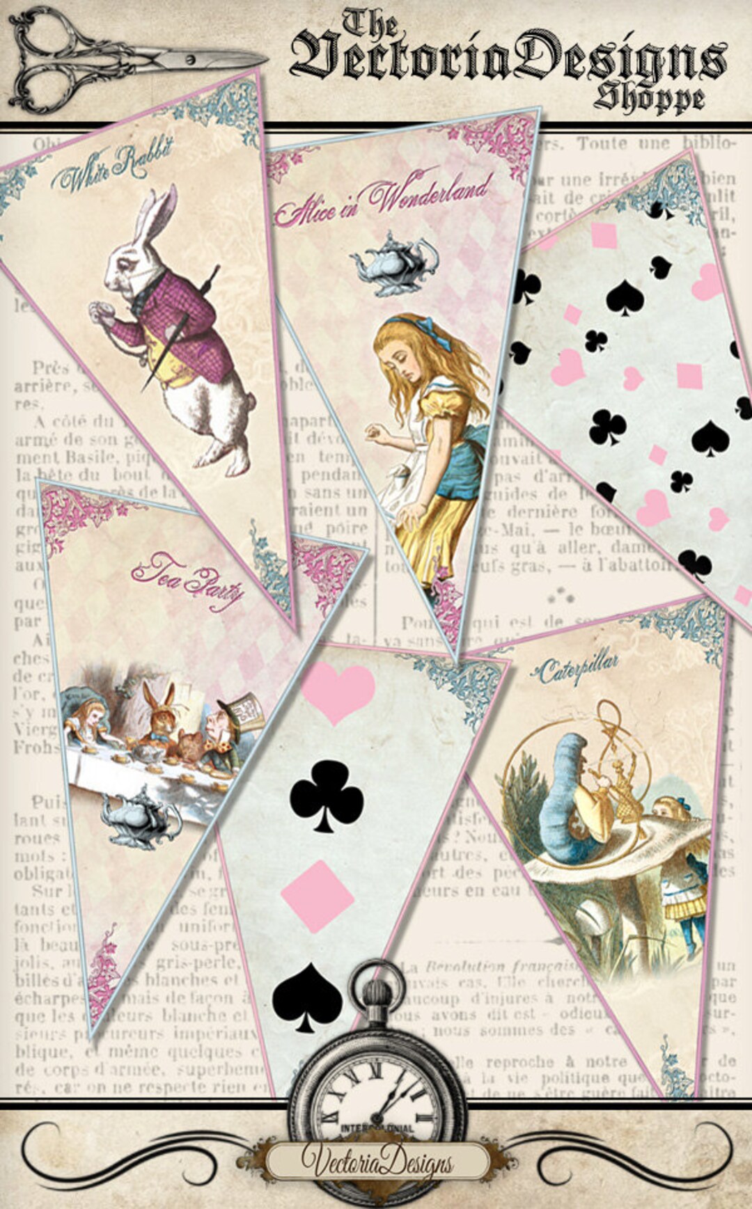 Printable Alice in Wonderland Banner Bunting Color Party Banner Diy ...