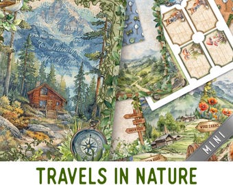 Travels in Nature Junk Journal Kit MINI, Camping Crafting Printables Kit Crafting Hiking Embellishments Printable Crafts Paper 003788