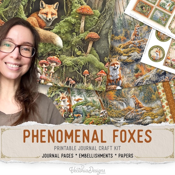 Phenomenal Foxes Junk Journal Kit - Printable Pages, Papers and Embellishments for Crafting - 003982
