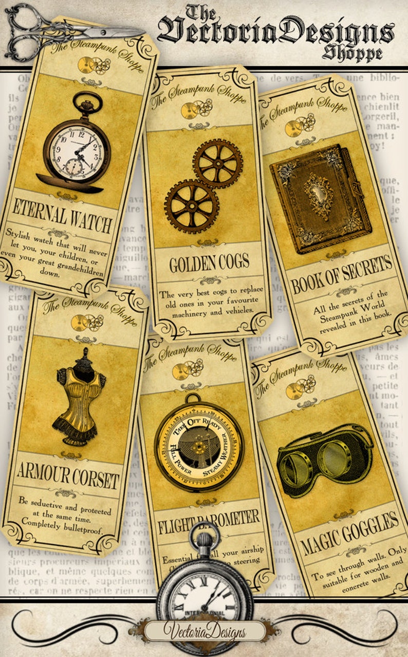 Steampunk Shoppe Labels Printable Apothecary Labels paper crafting hobby scrapbooking instant download digital collage sheet 001114 image 1