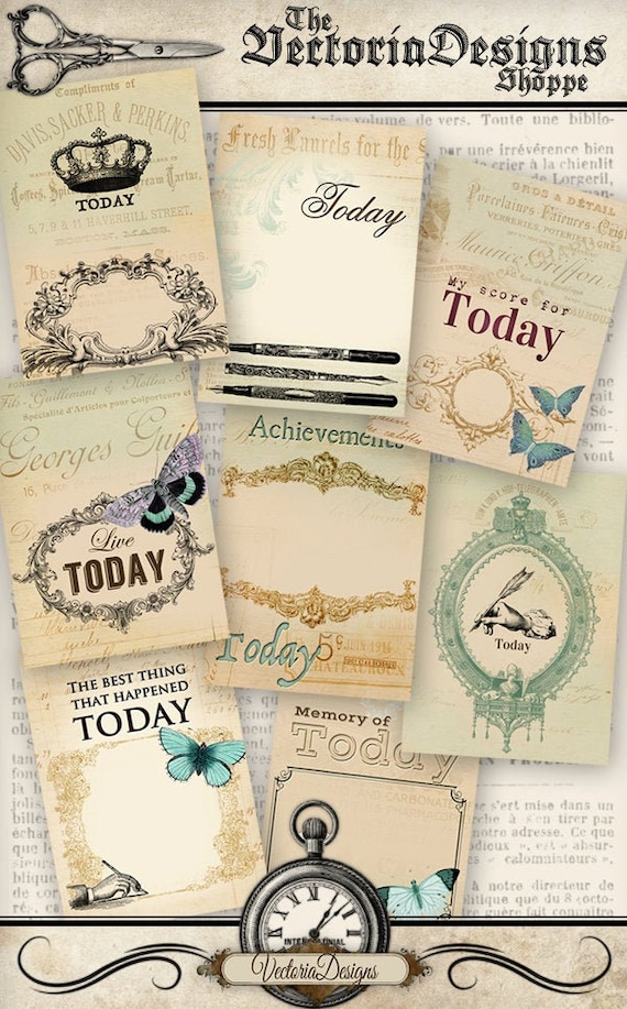 Shabby Chic Journal Cards, Printable Scrapbook Art (PDF & JPG) - 001032